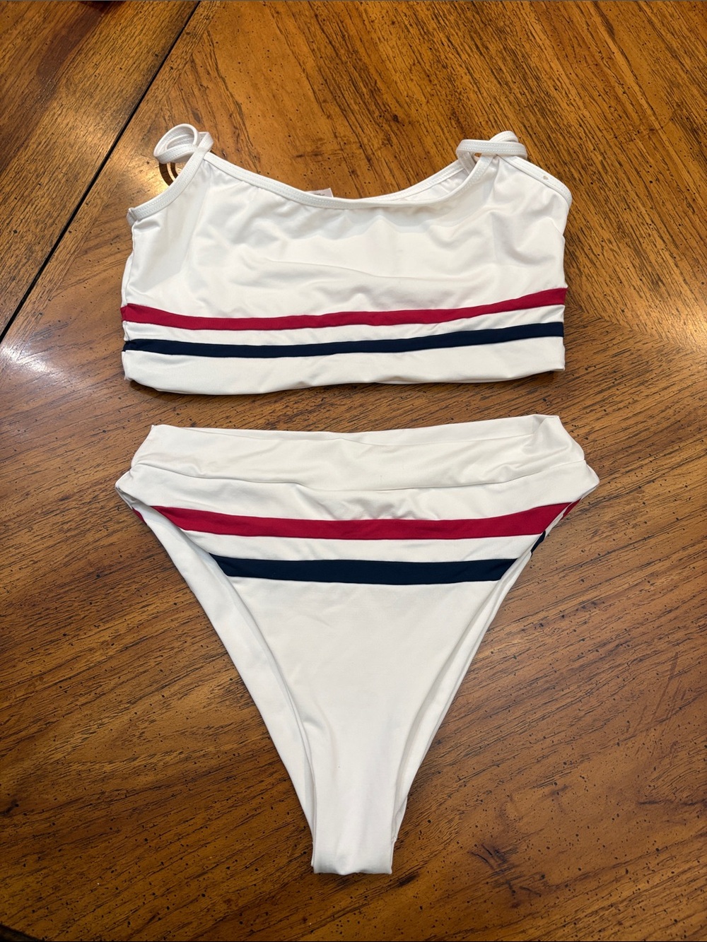 l*space White Bikini with Red and Navy Stripes
